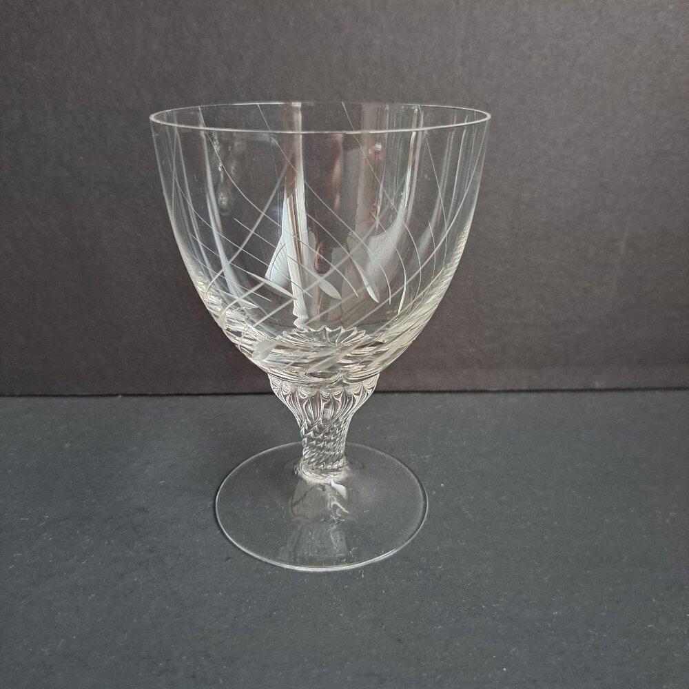 Etched Swirl Wine Glass 4.5" Clear Crystal Textured Stem Elegant 3" Rim Vintage